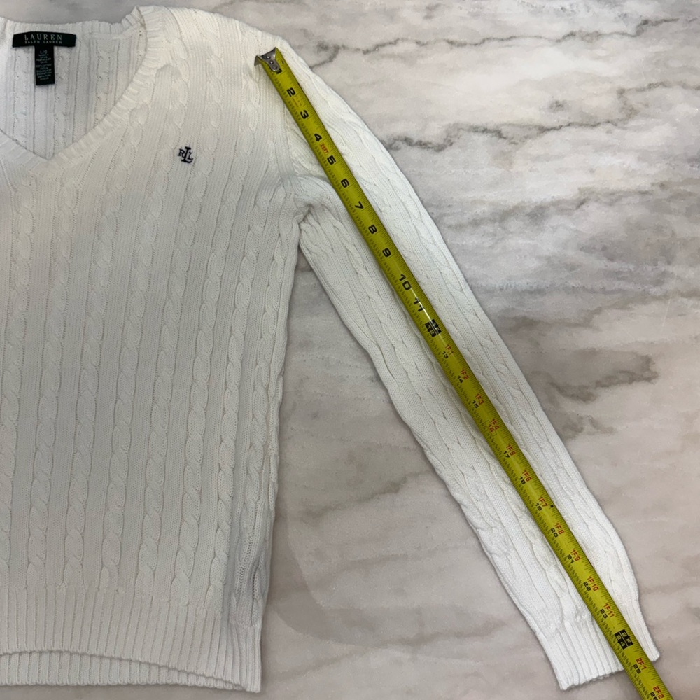 Polo Ralph Lauren Cable Knit V Neck Sweater White Women’s Size L - Picture 8 of 8
